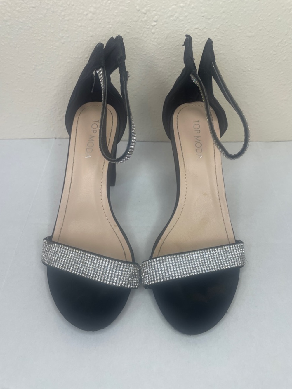TOP Moda Black Rhinestone Strap Ankle-Heel Sandals